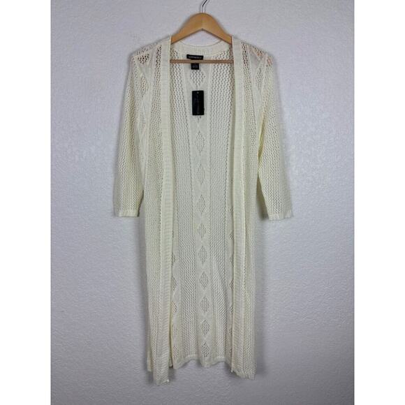 Lauren Michelle‎ Womens Long Line Cardigan Small Ivory Duster Boho Open Knit NEW - Picture 1 of 9